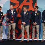 Russell Coutts presents Australia SailGP team with steering wheel to F50