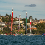 Six F50 catamarans start the first race on day one of SailGP