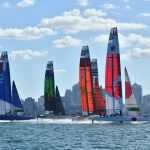 Race one of SailGP gets underway, overlooking the Sydney skyline