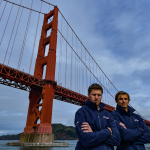 Rome Kirby and Mac Agnese in front of San Francisco's iconic Golden Gate Bridge