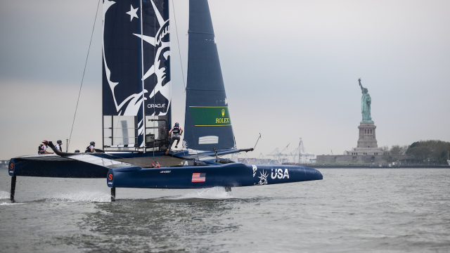 The U.S. SailGP Team hits the Hudson for the first time