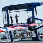 SailGP Team GBR capsize before the start of racing.