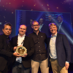 Warren Jones and Sam Leadsom collect the Innovation Content Creation Award on behalf of SailGP
