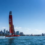 The China SailGP Team F50 takes flight in Sydney